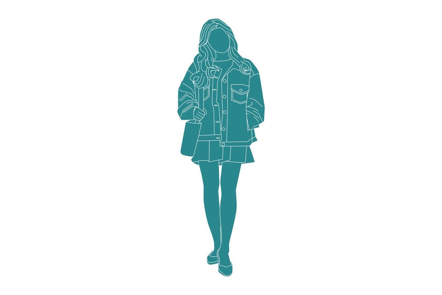 Vector illustration of casual woman posing confused, Flat style with outline