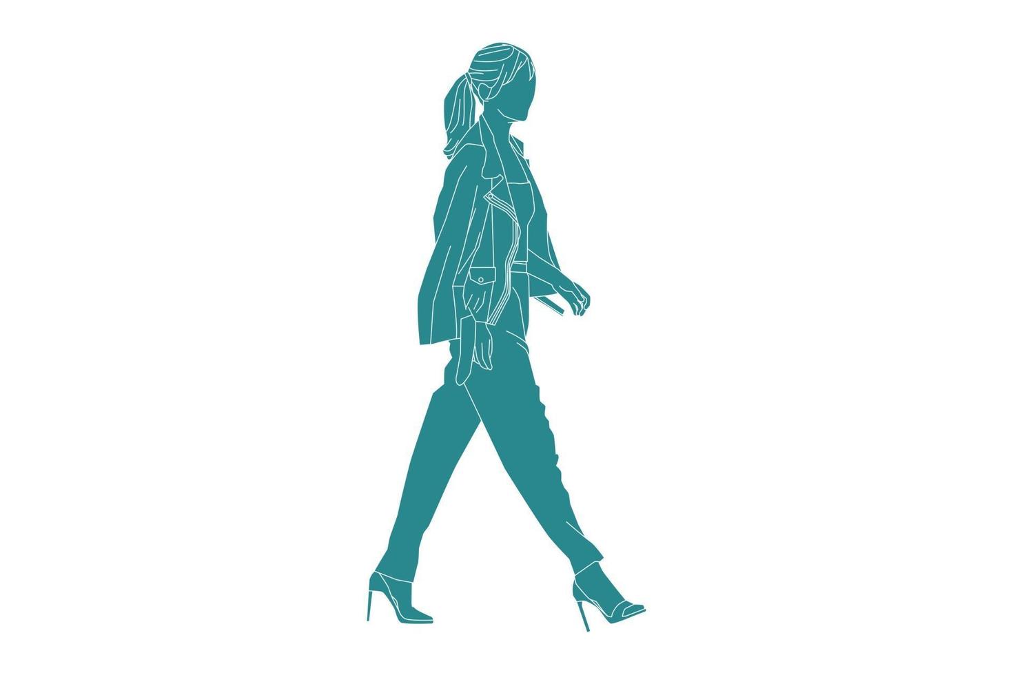 Vector illustration of fashionable woman on the sideroad, Flat style with outline