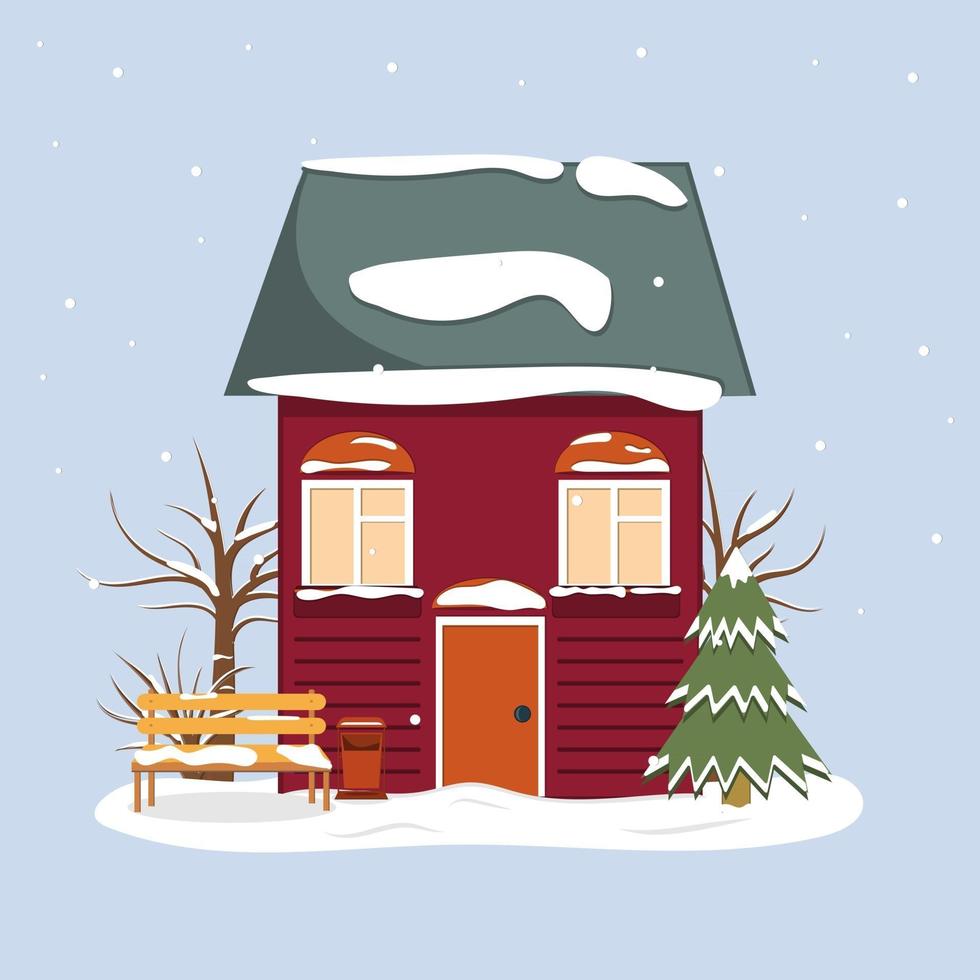lindas casas de invierno en las vacaciones de navidad para decoración y decoración de postales, ilustración vectorial vector