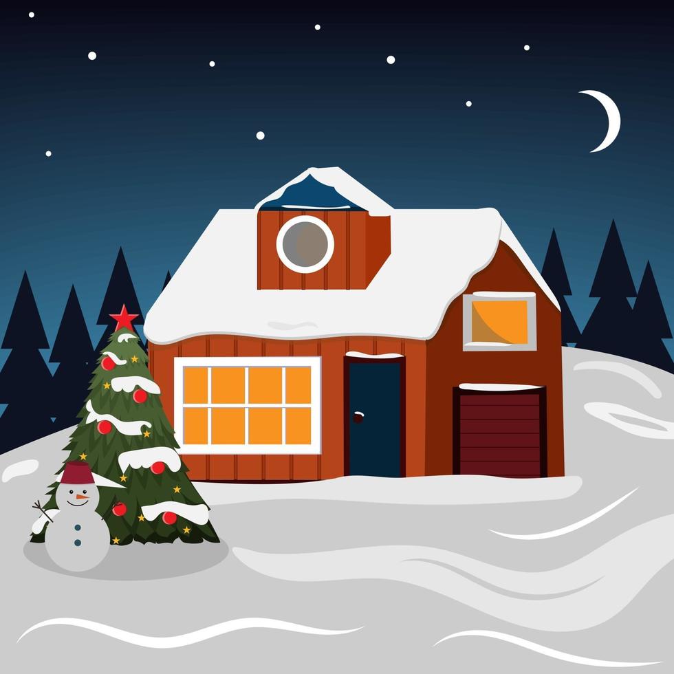 Cute winter houses in the Christmas holiday for decoration and decoration of postcards, vector illustration