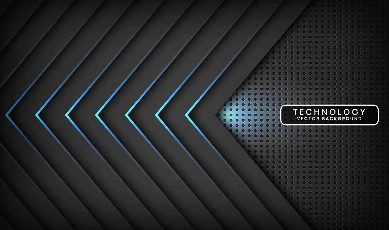 Abstract 3D black techno background overlap layers on dark space with blue light arrow effect decoration. Modern design template element style for flyer, card, cover, brochure, or landing page vector