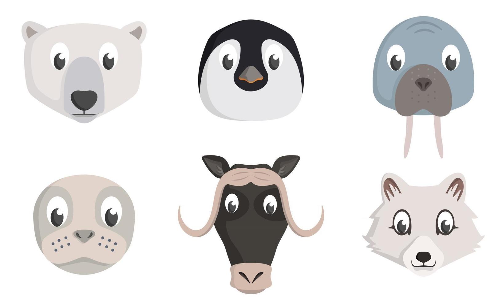 Set of arctic animal heads. vector