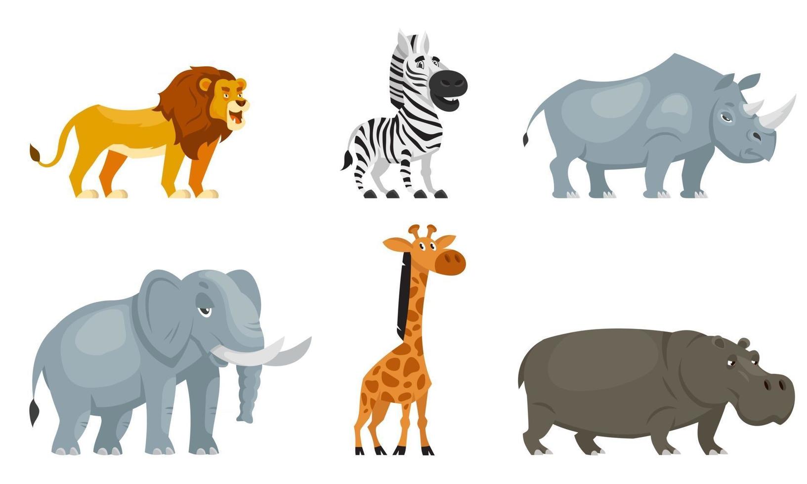 Set of african animals three quarter view. vector