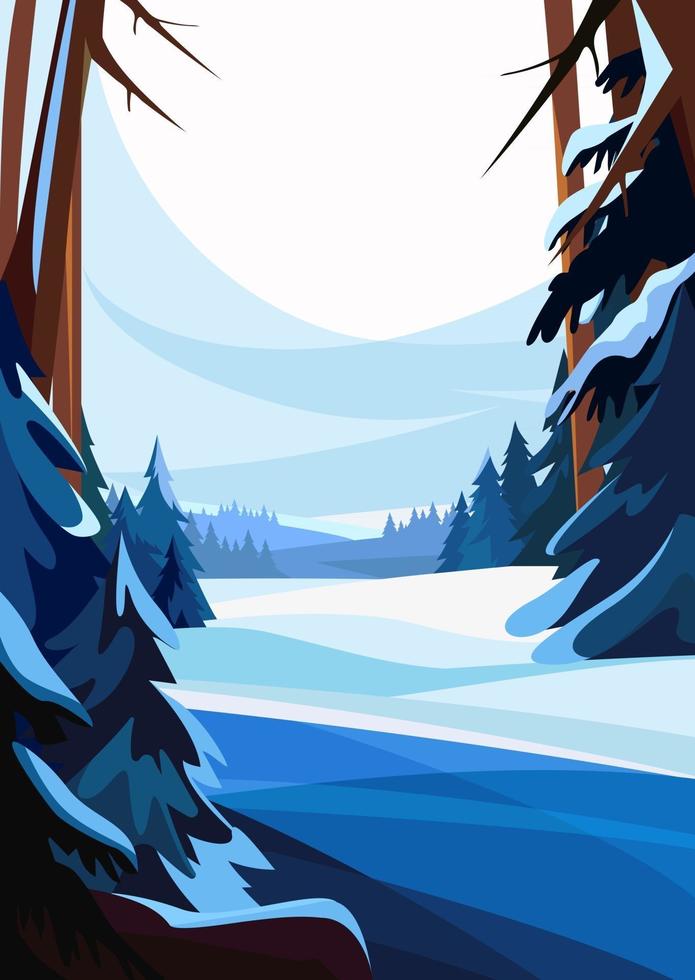 Winter spruce forest. Nature scenery in vertical orientation. vector