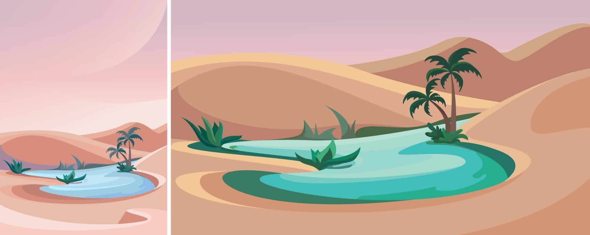 Lake in middle of desert. Nature landscape in vertical and horizontal orientation. vector