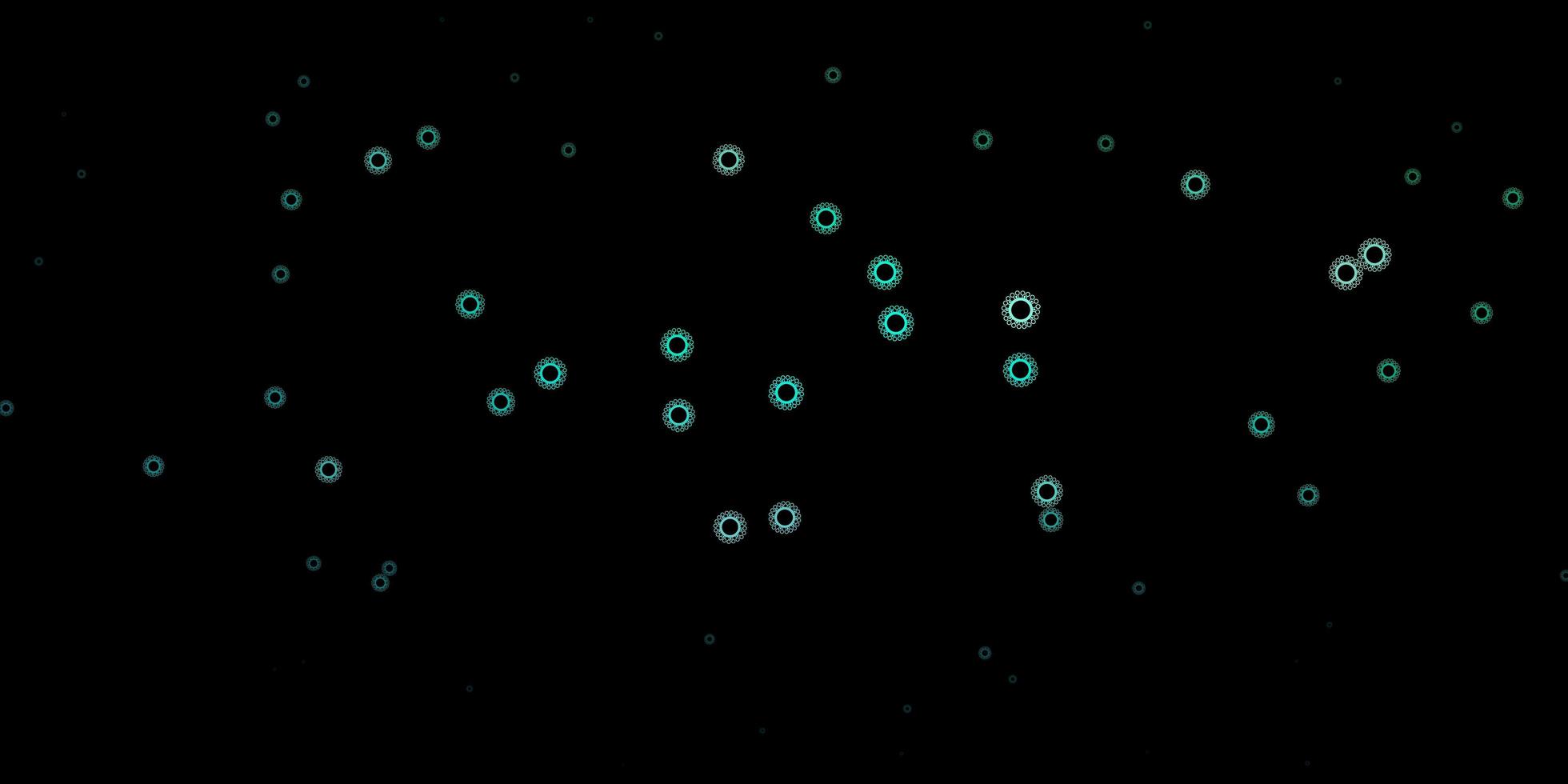 Fondo de vector verde oscuro con símbolos covid-19.