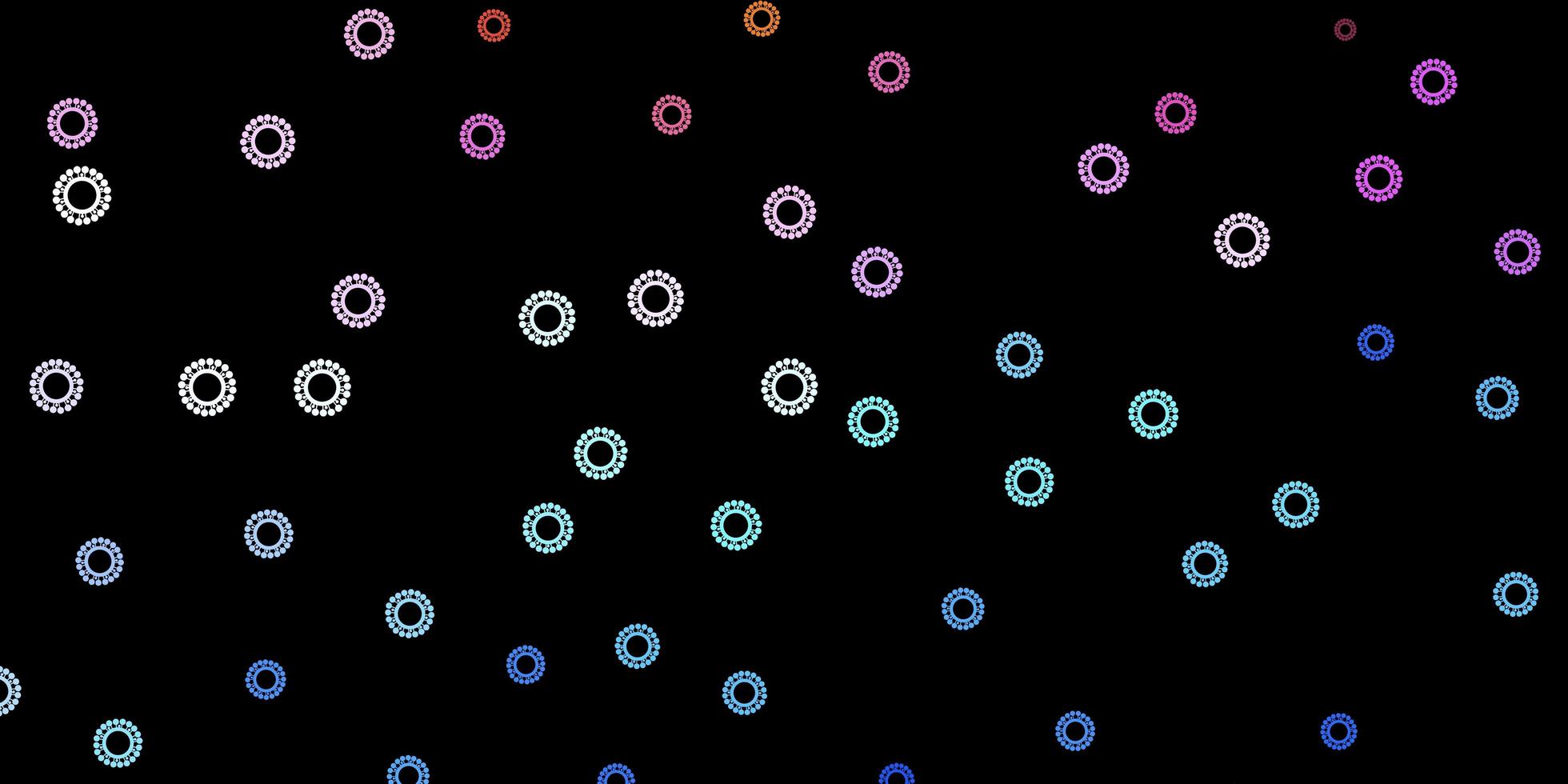 Dark multicolor vector backdrop with virus symbols.