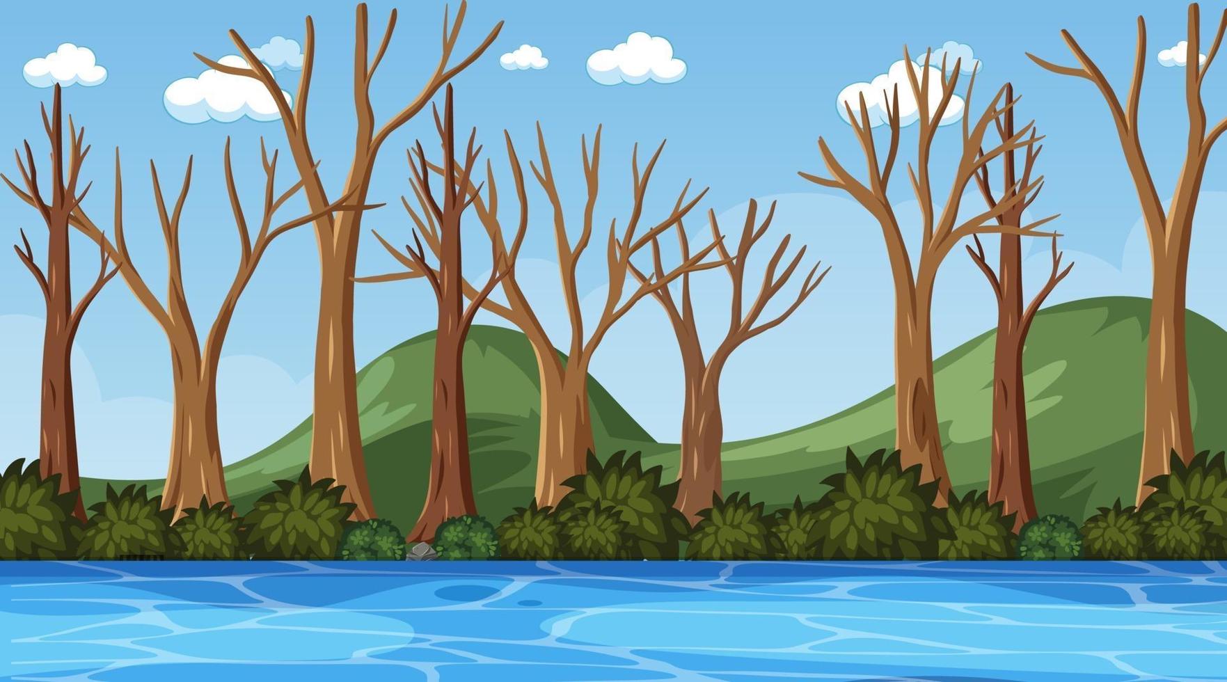 Blank nature scene with many dry trees forest vector