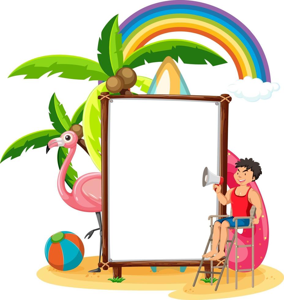 Empty banner template in beach scene isolated vector