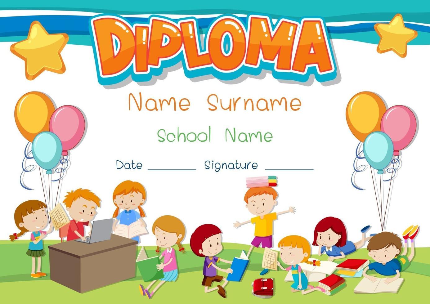 Diploma or certificate template for school kids vector