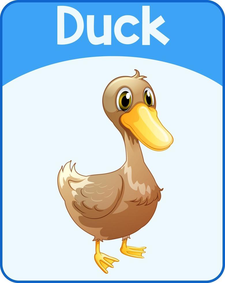 Educational English word card of duck vector