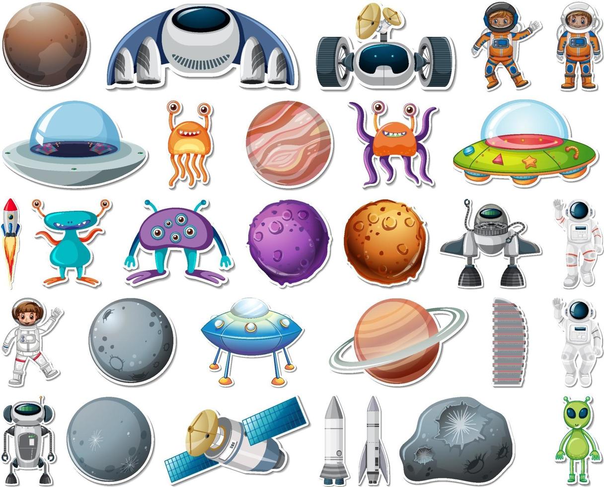 Set of stickers with Solar system objects isolated vector