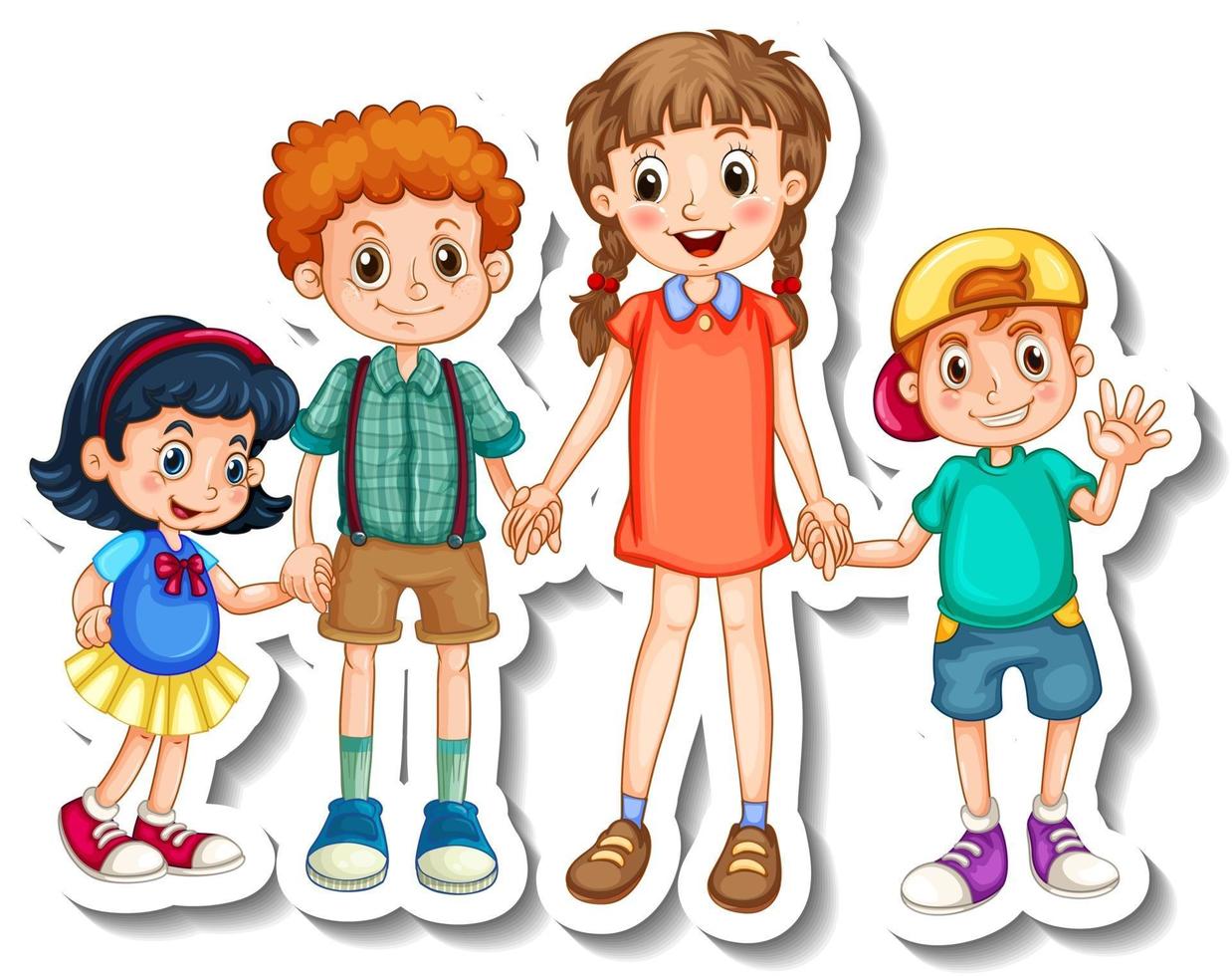 Sticker template with group of children cartoon character isolated vector