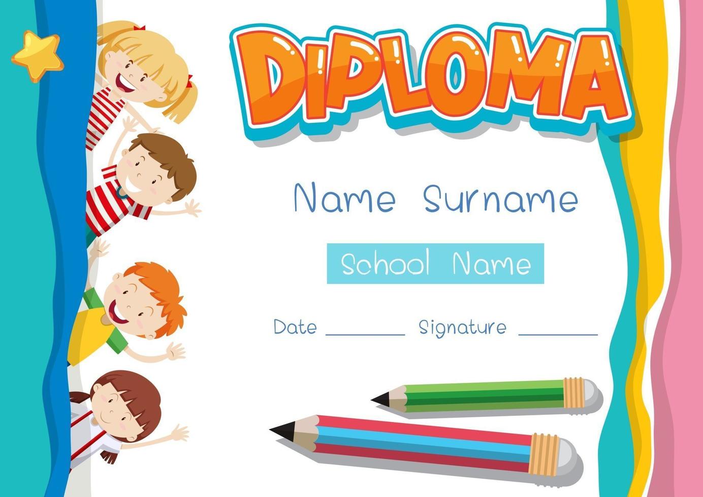 Diploma or certificate template for school kids vector