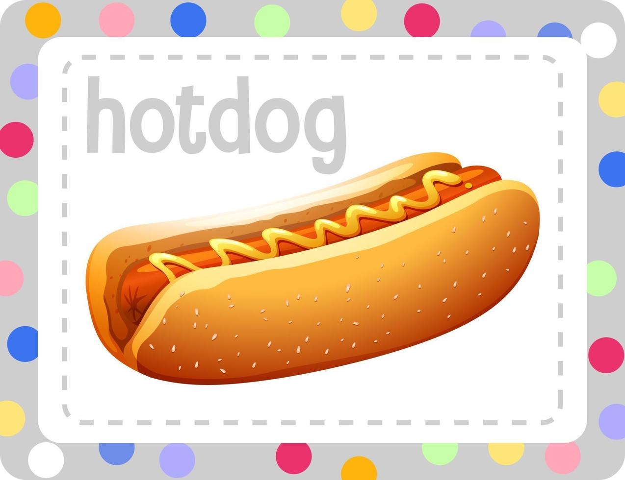 flashcard de vocabulario con la palabra hotdog vector