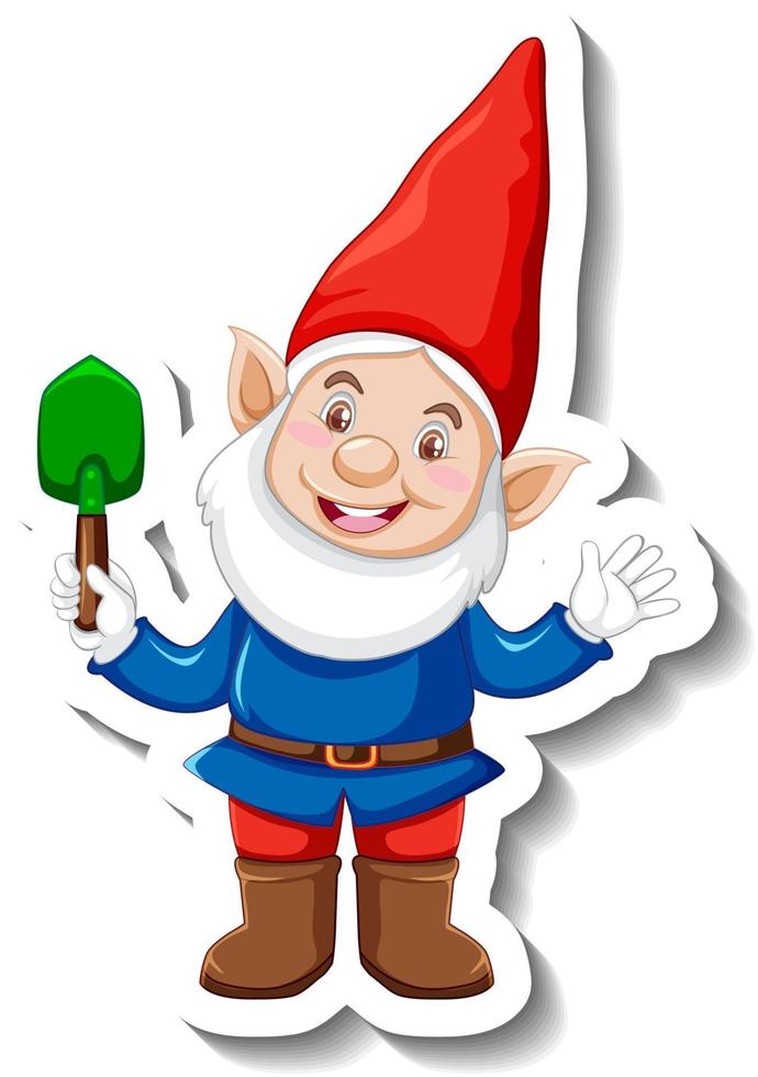 A sticker template with garden gnome or dwarf cartoon chracter vector