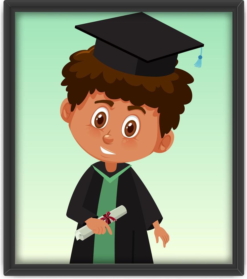 A boy in graduation costume in photo frame vector