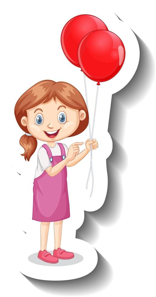 Cartoon character of girl holding many balloons cartoon sticker vector