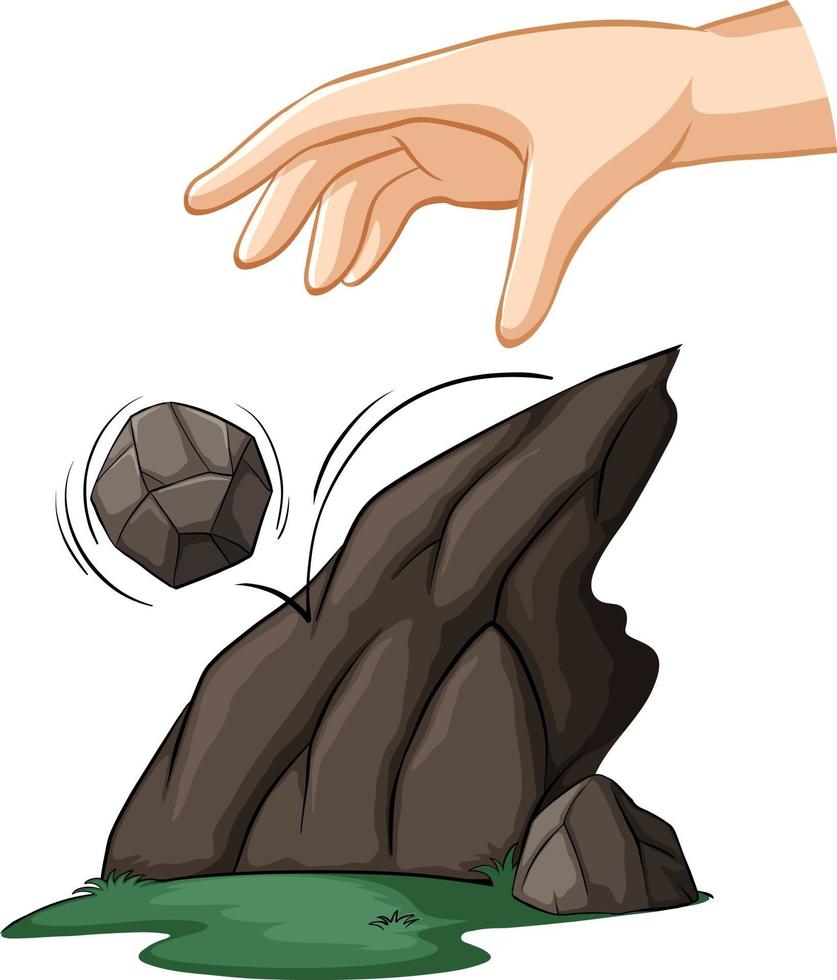 Hand dropping stone for gravity experiment vector