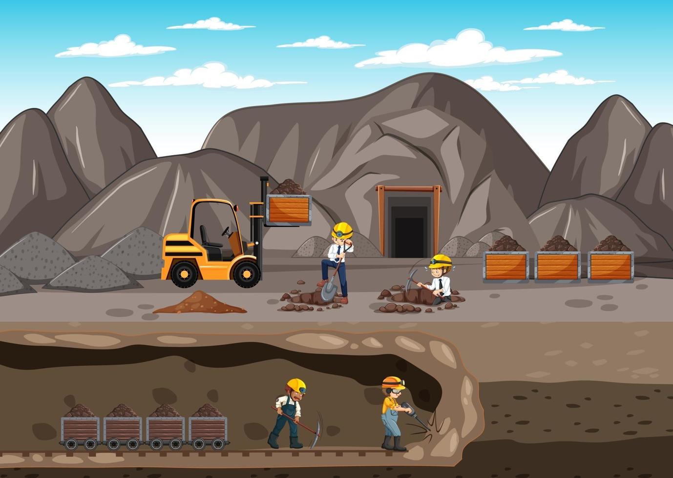 Landscape of coal mining with underground scene vector