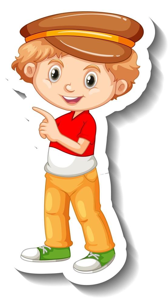 A boy wearing hat cartoon character sticker vector