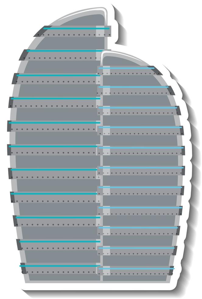 Plantilla de etiqueta con el exterior de un edificio en estilo de dibujos animados aislado vector