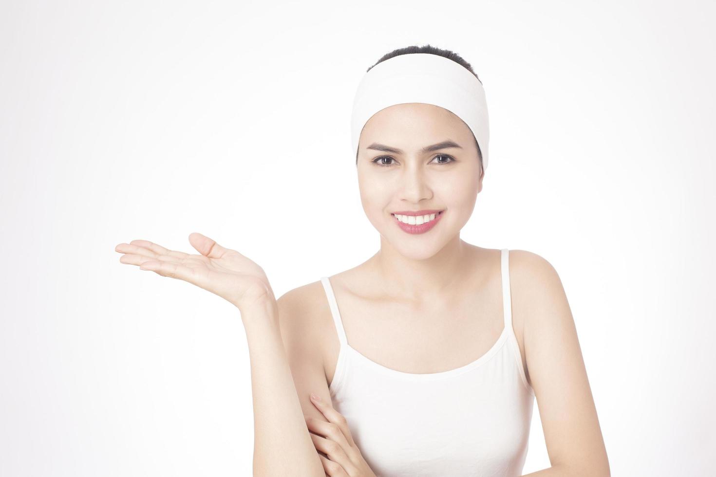 Portrait of beautiful woman in studio, skin care photo