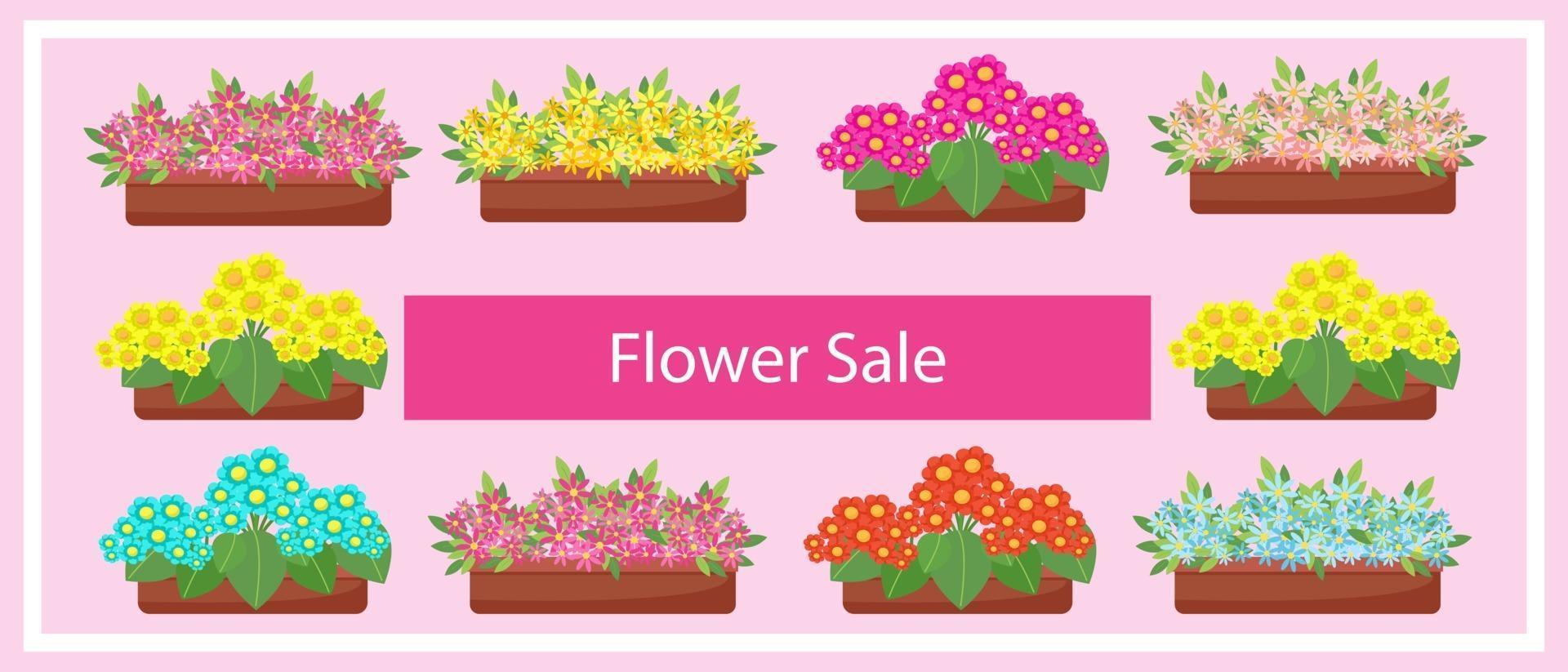 Banner de venta floral, plantilla de póster para floristería, ilustración vectorial en estilo plano vector