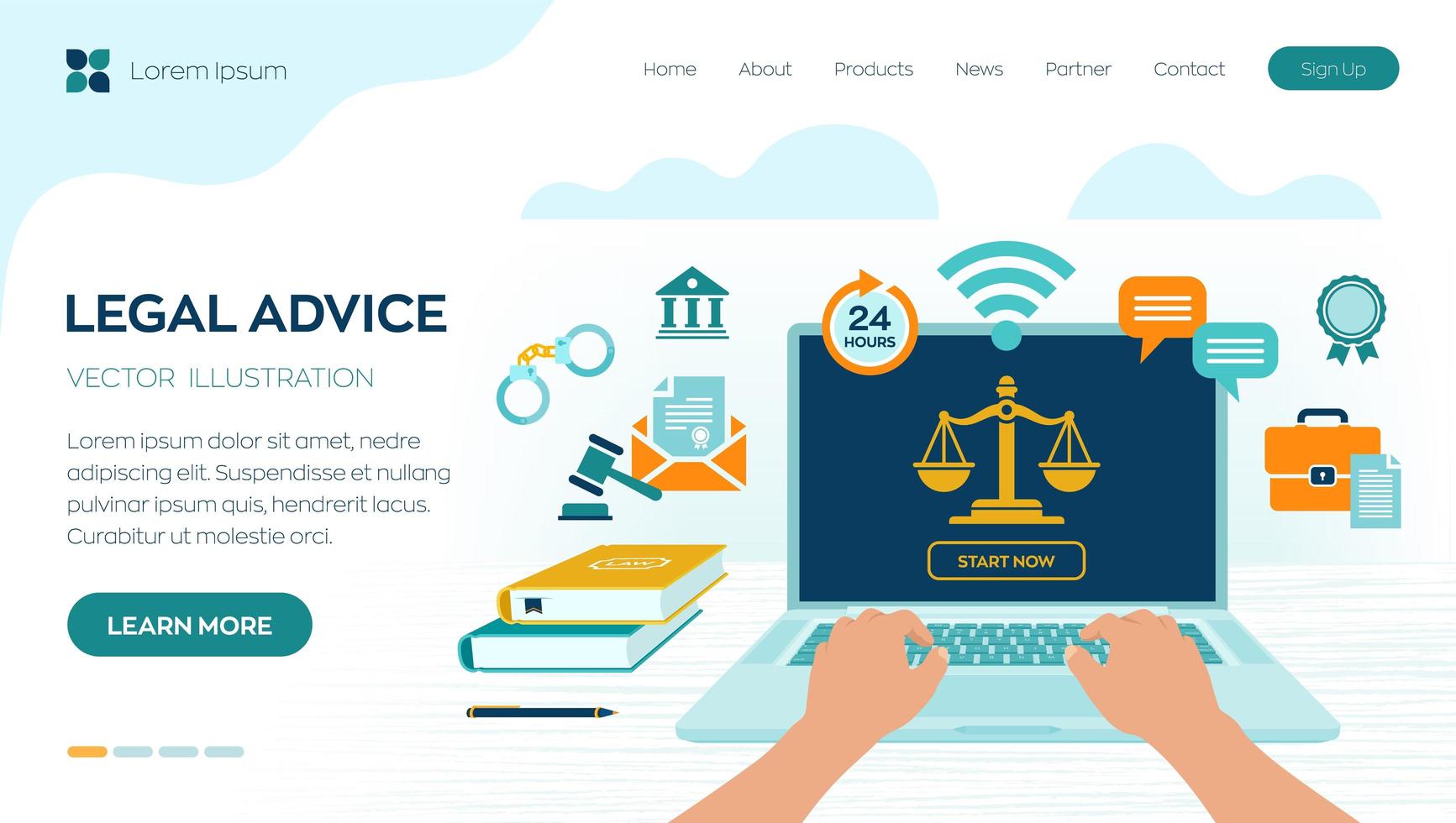Online Legal advice concept. Labor law, Lawyer, Attorney at law. Lawyer website on laptop screen. Professional law attorney consultation online, legal assistance in business. vector