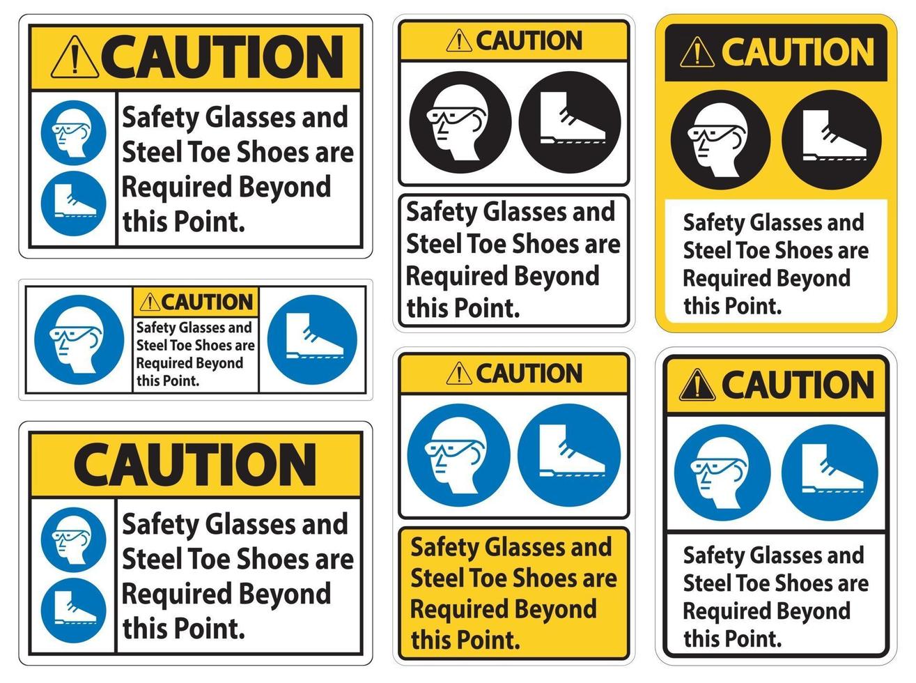 precaución gafas de seguridad y zapatos con punta de acero son necesarios más allá de este punto vector
