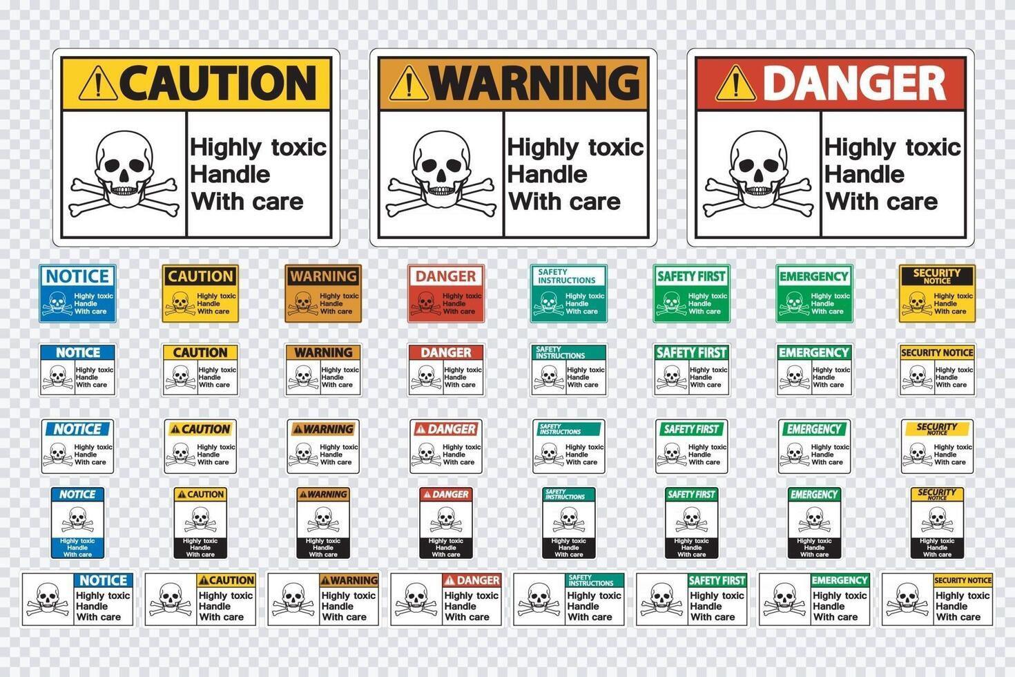 Set Highly Toxic Handle With Care Symbol Sign Isolated on transparent background vector