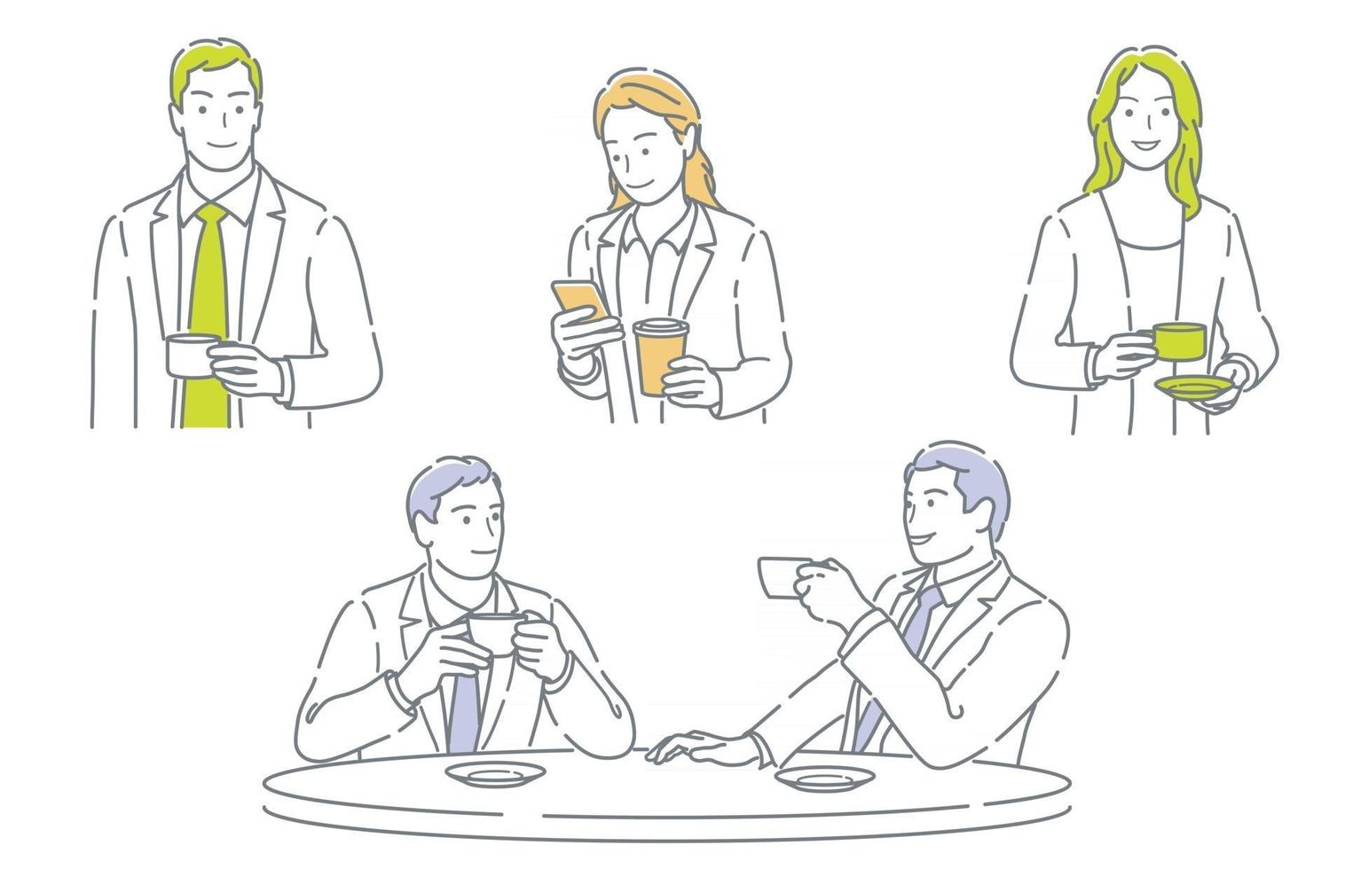 Set Of Businesspeople Taking A Coffee Break Isolated On A White Background vector