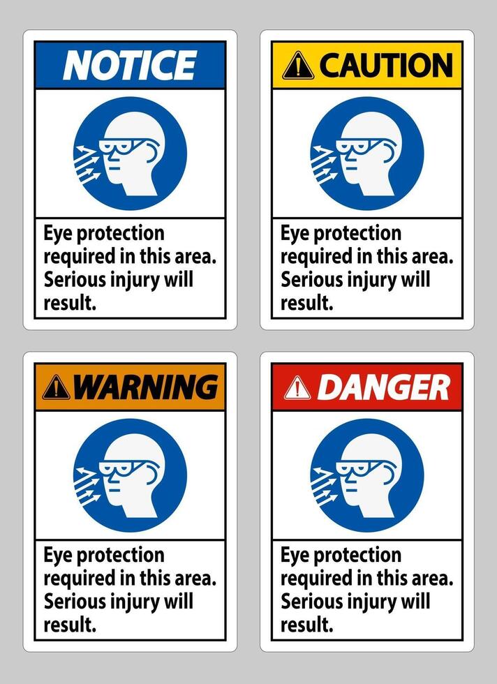 Se requiere protección para los ojos en esta área, se producirán lesiones graves. vector