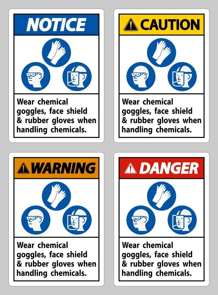 Wear Chemical Goggles, Face Shield and Rubber Gloves When Handling Chemicals vector