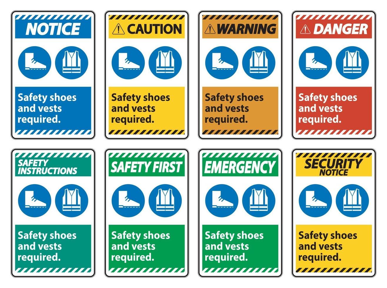 Safety Shoes And Vest Required With PPE Symbols on White Background,Vector Illustration vector