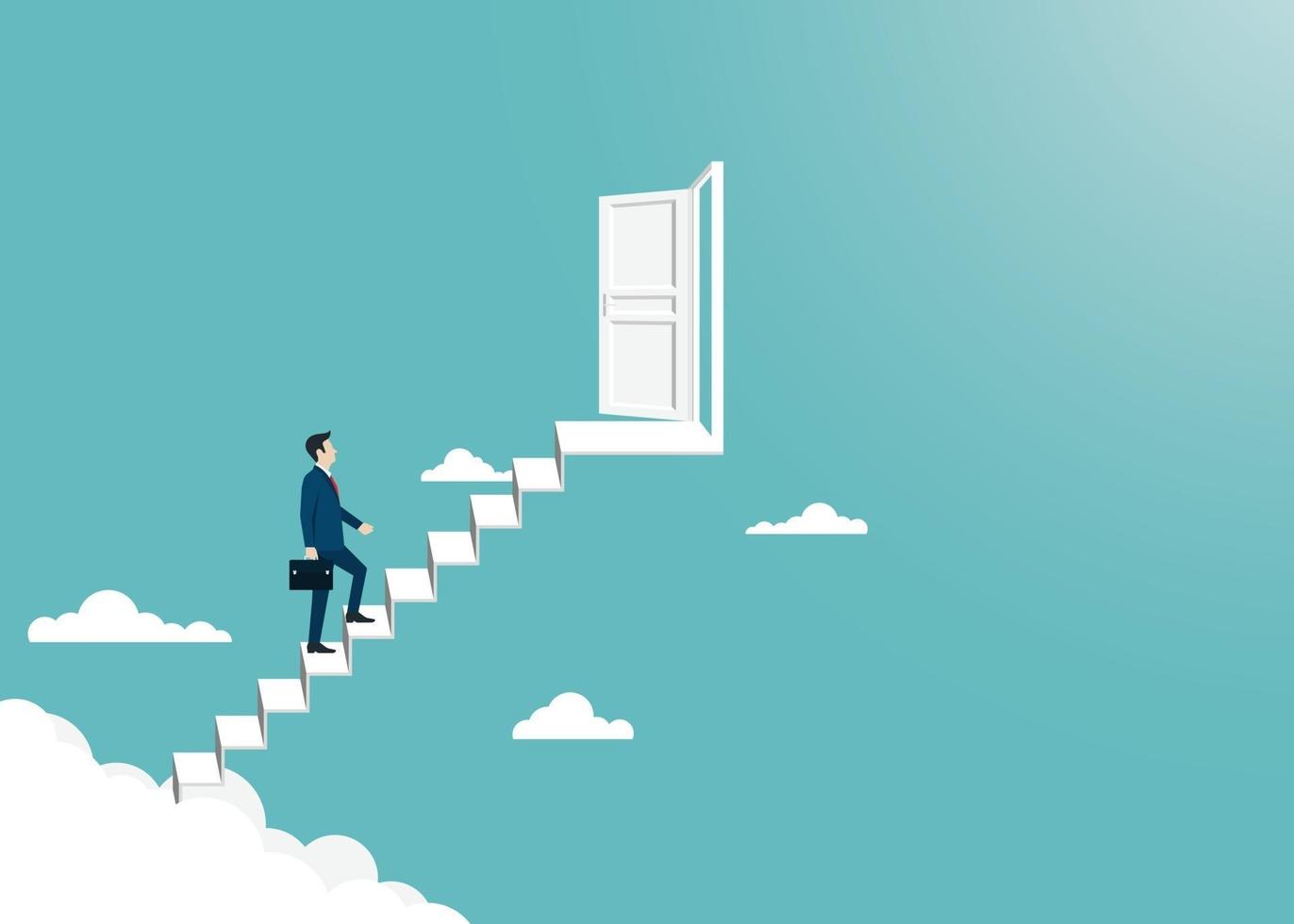 Businessman walking on up to the ladder open the door to success vector