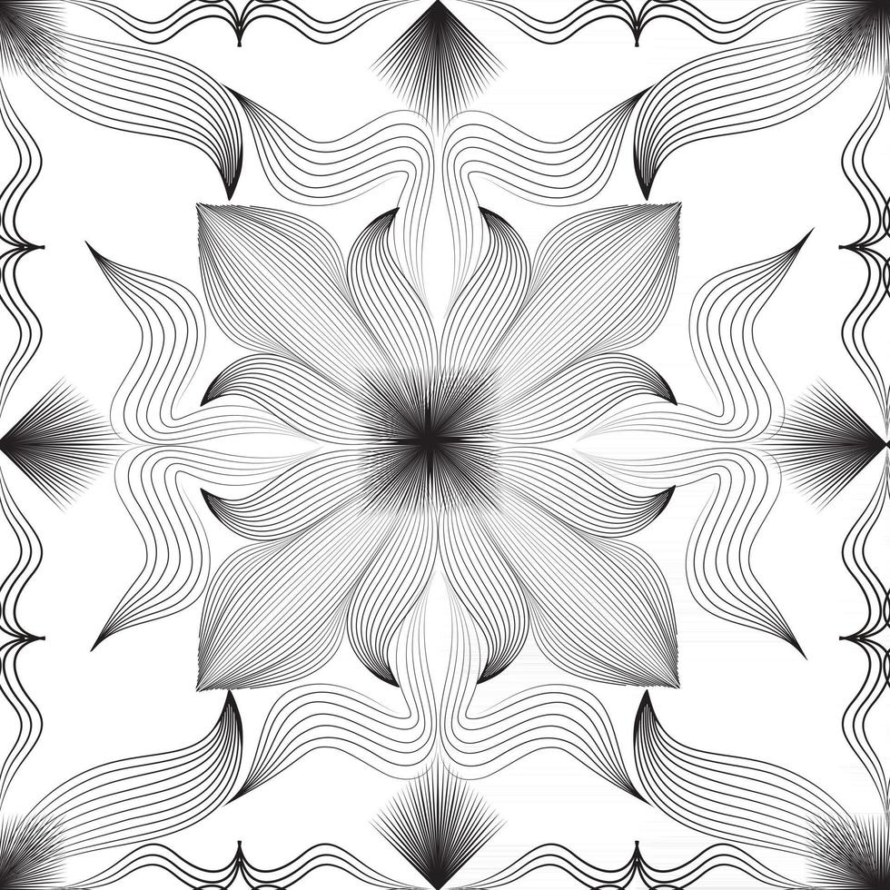 Patrón transparente arabesco floral abstracto. adorno de línea árabe con formas de flores. patrón de mosaico de oriente floral con líneas negras en forma de remolino. adorno asiático. remolino geométrico doodle textura vector