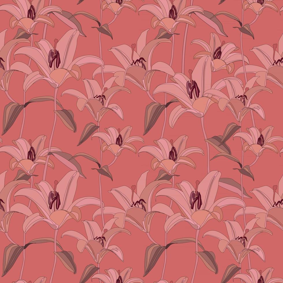 Floral pattern. Flower lily seamless background. Flourish ornamental garden vector