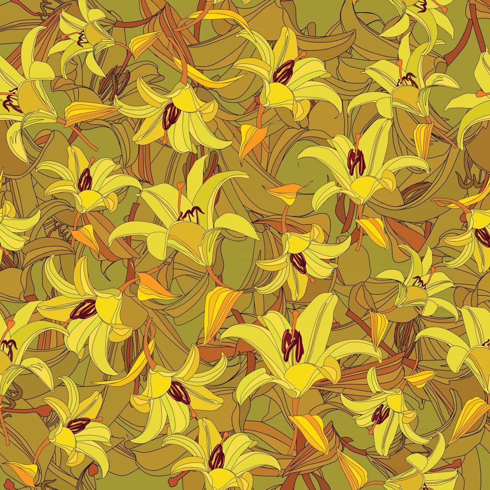 Floral pattern. Flower lily seamless background. Flourish ornamental garden vector