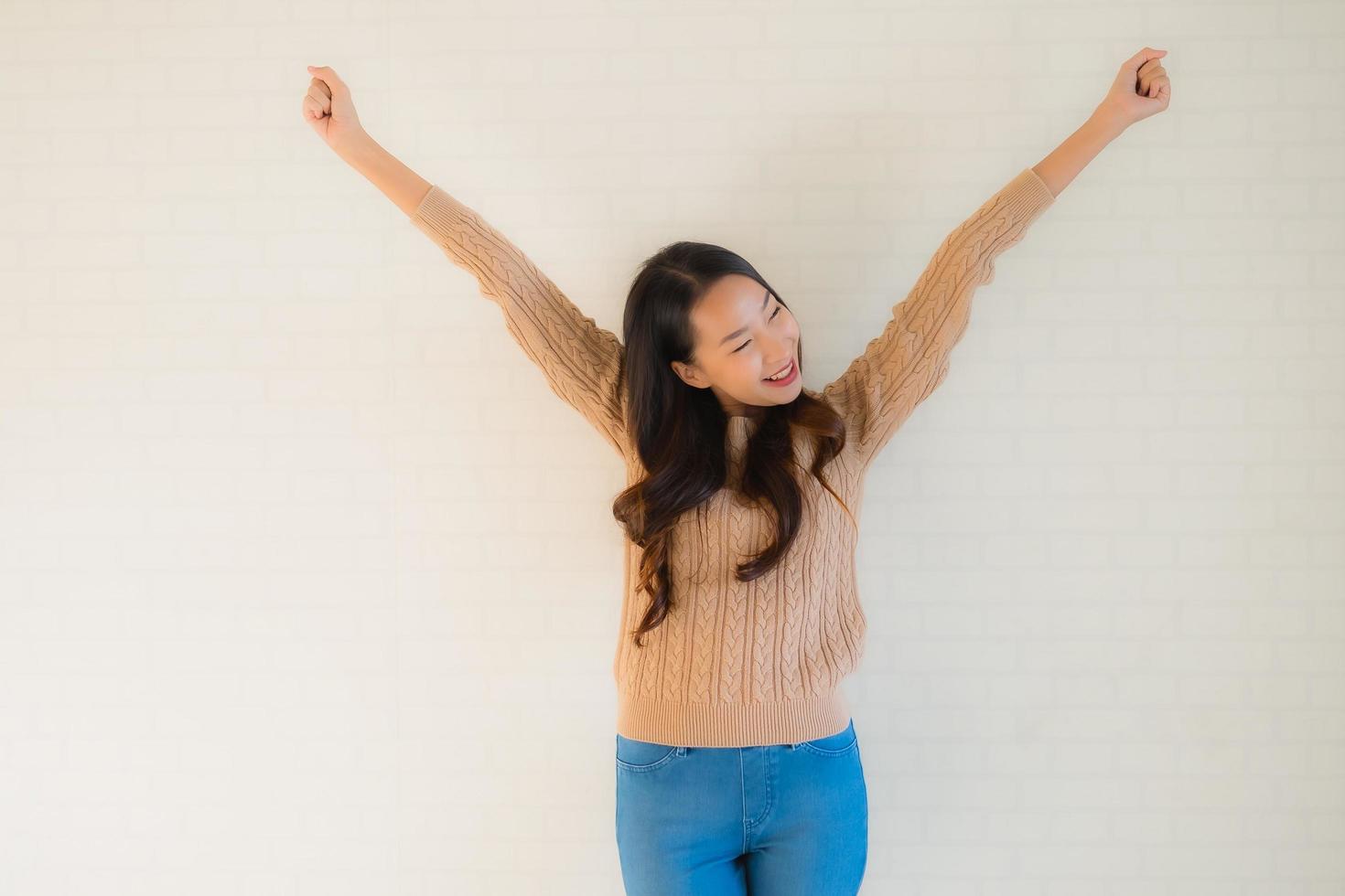 Portrait beautiful young asian women smile happy in many action photo