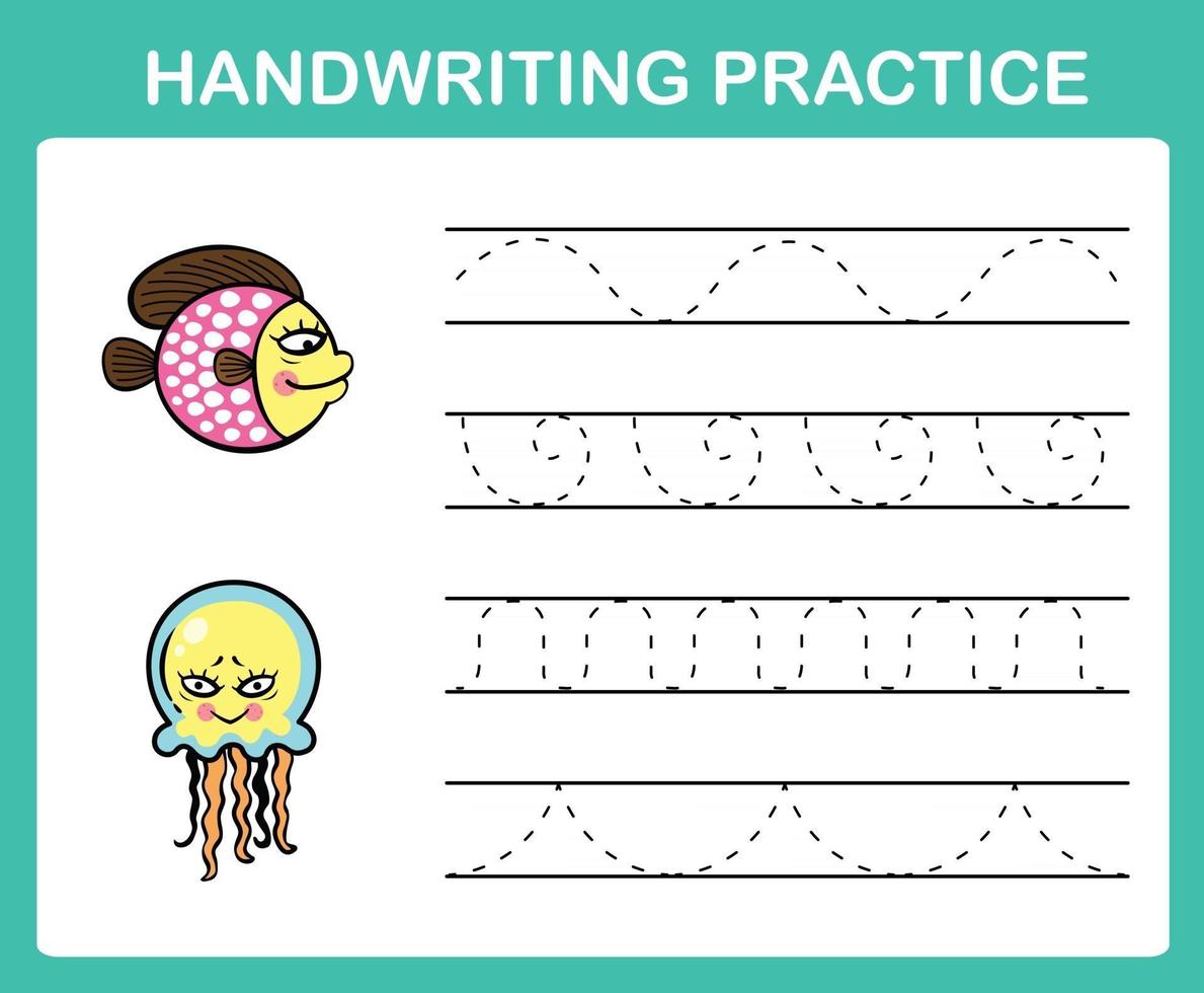 Handwriting practice sheet illustration vector