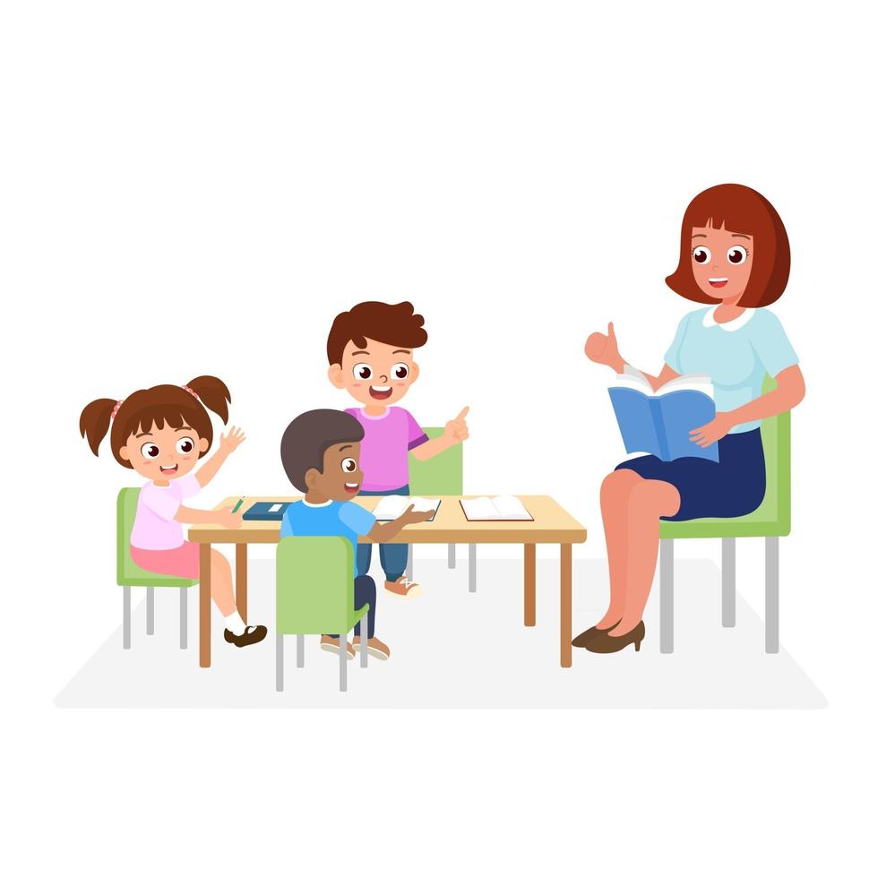 Little students and teacher learning in the classroom. Concept vector illustration for education and back to school