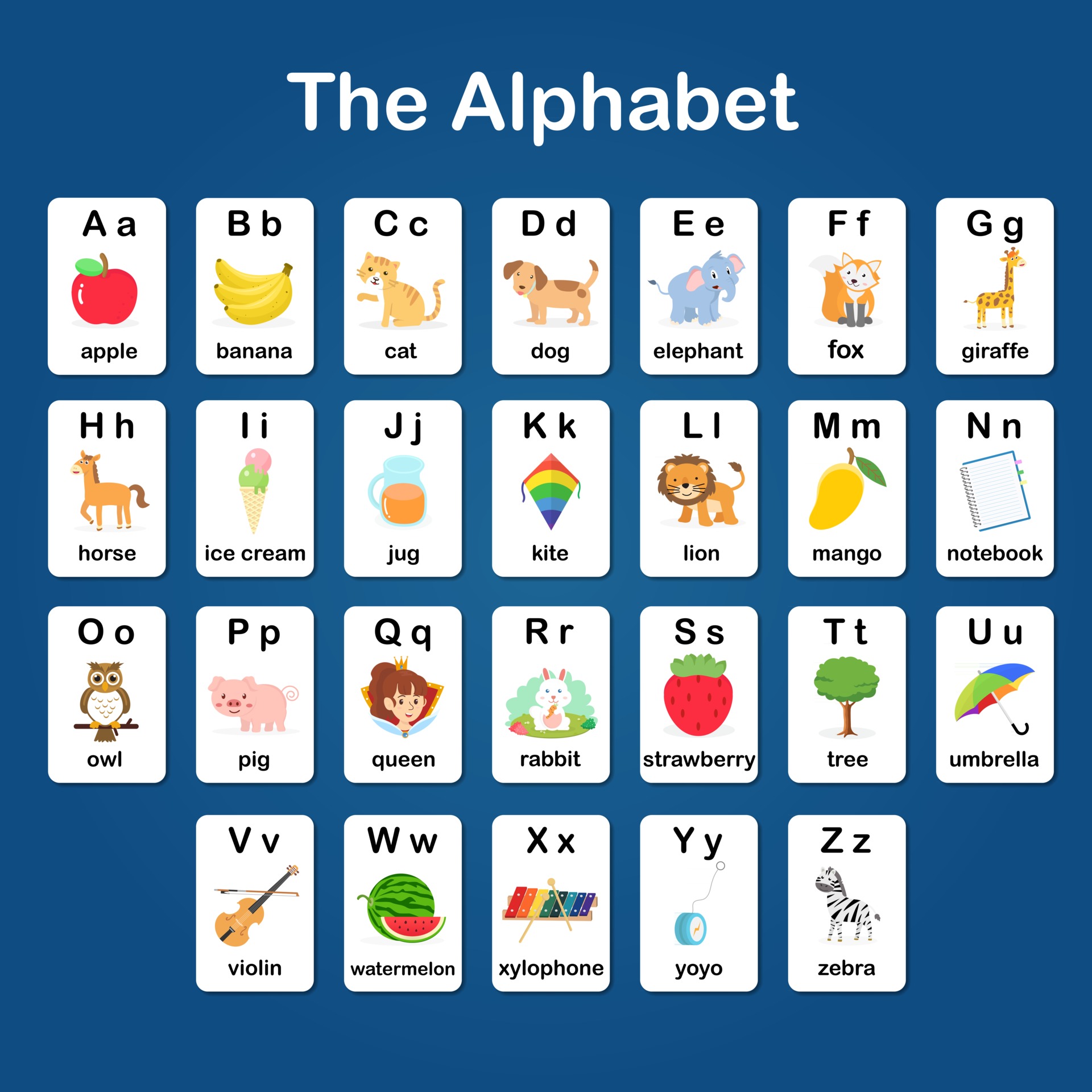 English Vocabulary And Alphabet Flash Card Vector For Kids To Help