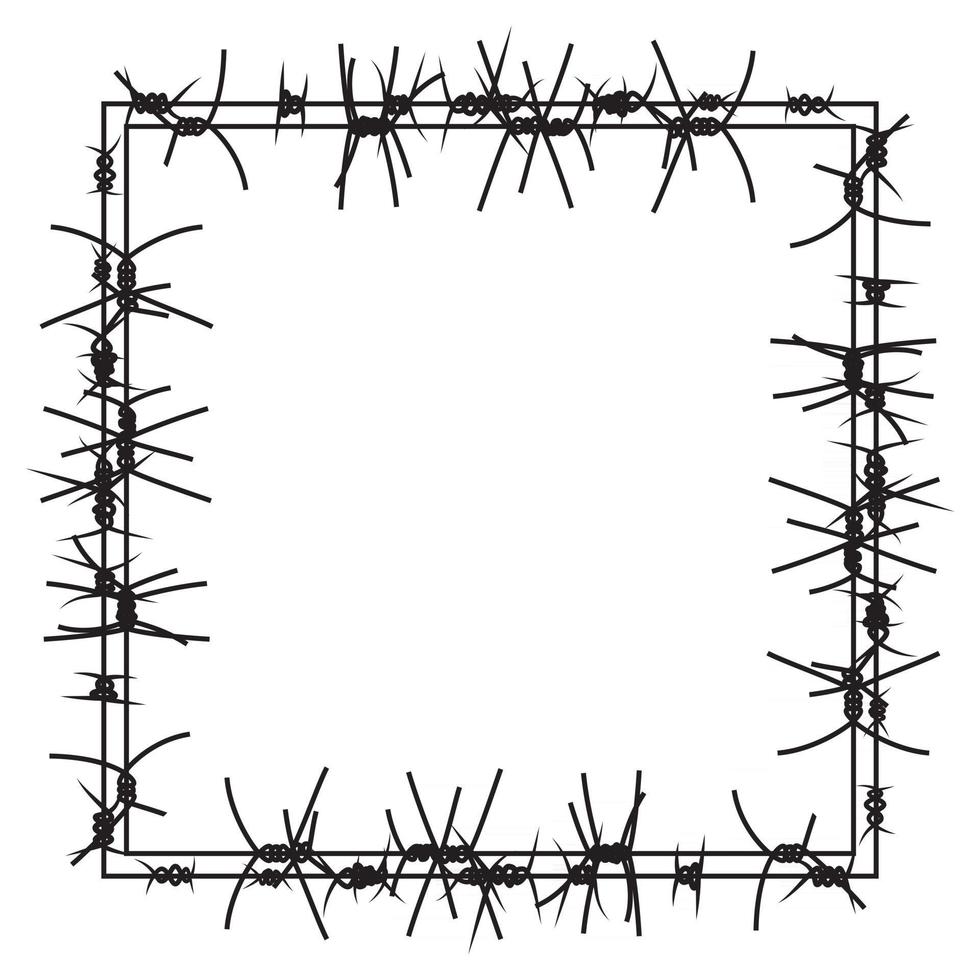 Silhouette of severe obstacle. Barbed wire fencing in the form of frame. Vector Illustration.