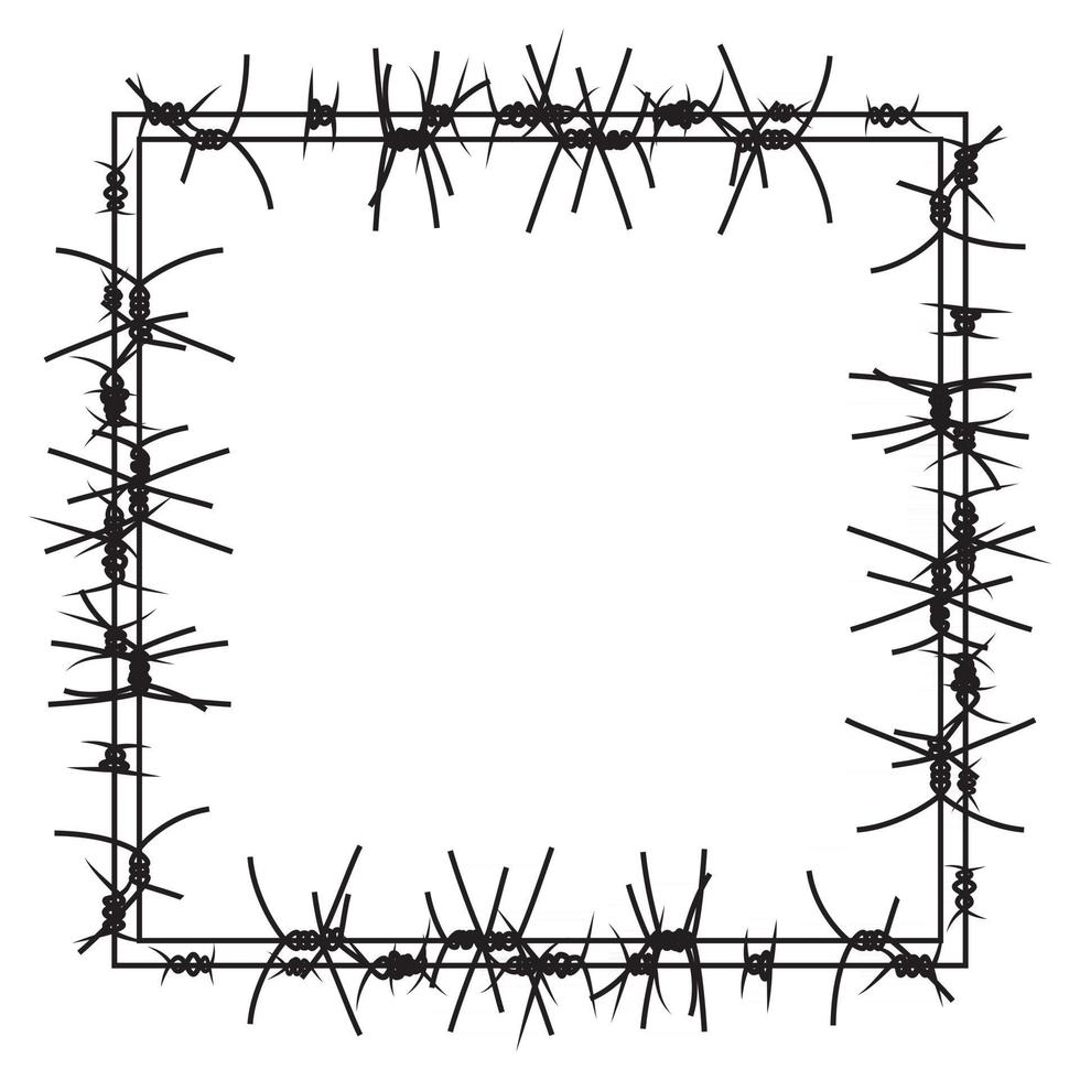 Silhouette of severe obstacle. Barbed wire fencing in the form of frame. Vector Illustration.