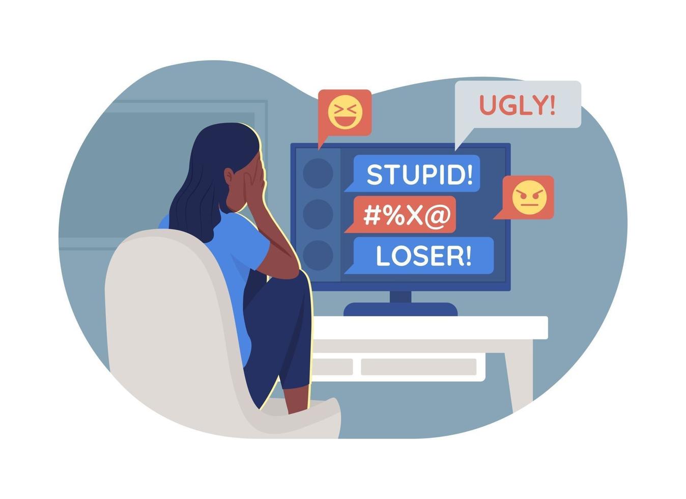 Teenager and cyberbullying problem 2D vector isolated illustration