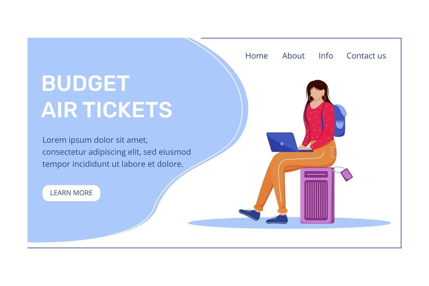 Budget air tickets landing page vector template. Best travel deals