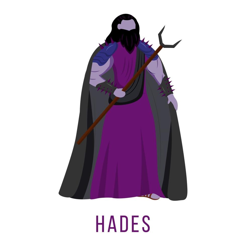 Hades flat vector illustration. Ancient Greek deity. God of death. Ruler of underworld. Divine mythological figure. Isolated cartoon character on white background