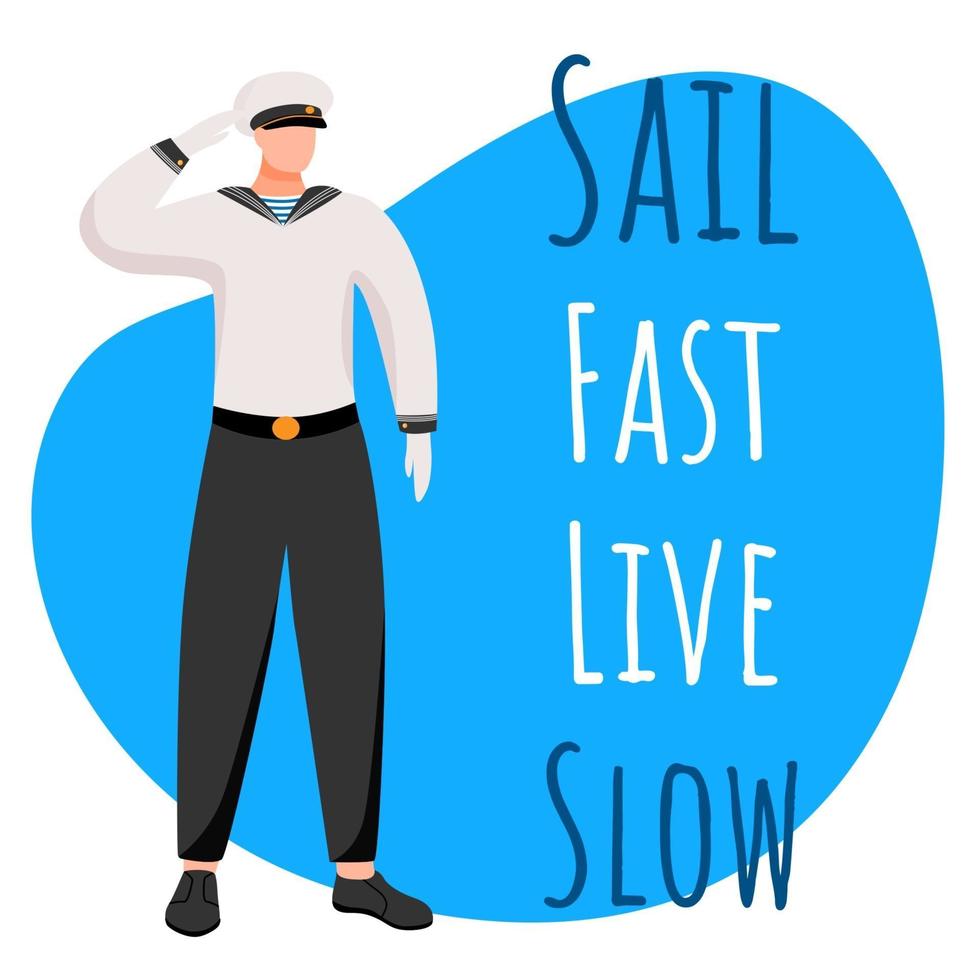 Sail fast live slow social media post mockup. Crew member. Maritime motivational quote.Web banner design template. Social media booster, content layout. Poster, print ads with flat illustrations vector