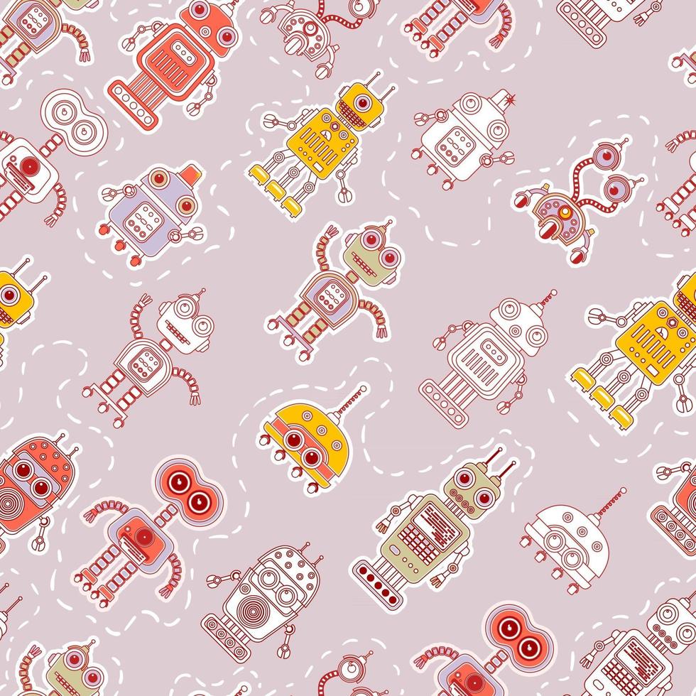 Vector seamless background with colorful illustration of cute robots. Can be used for wallpaper, pattern fills, web page, surface textures, textile print, wrapping paper